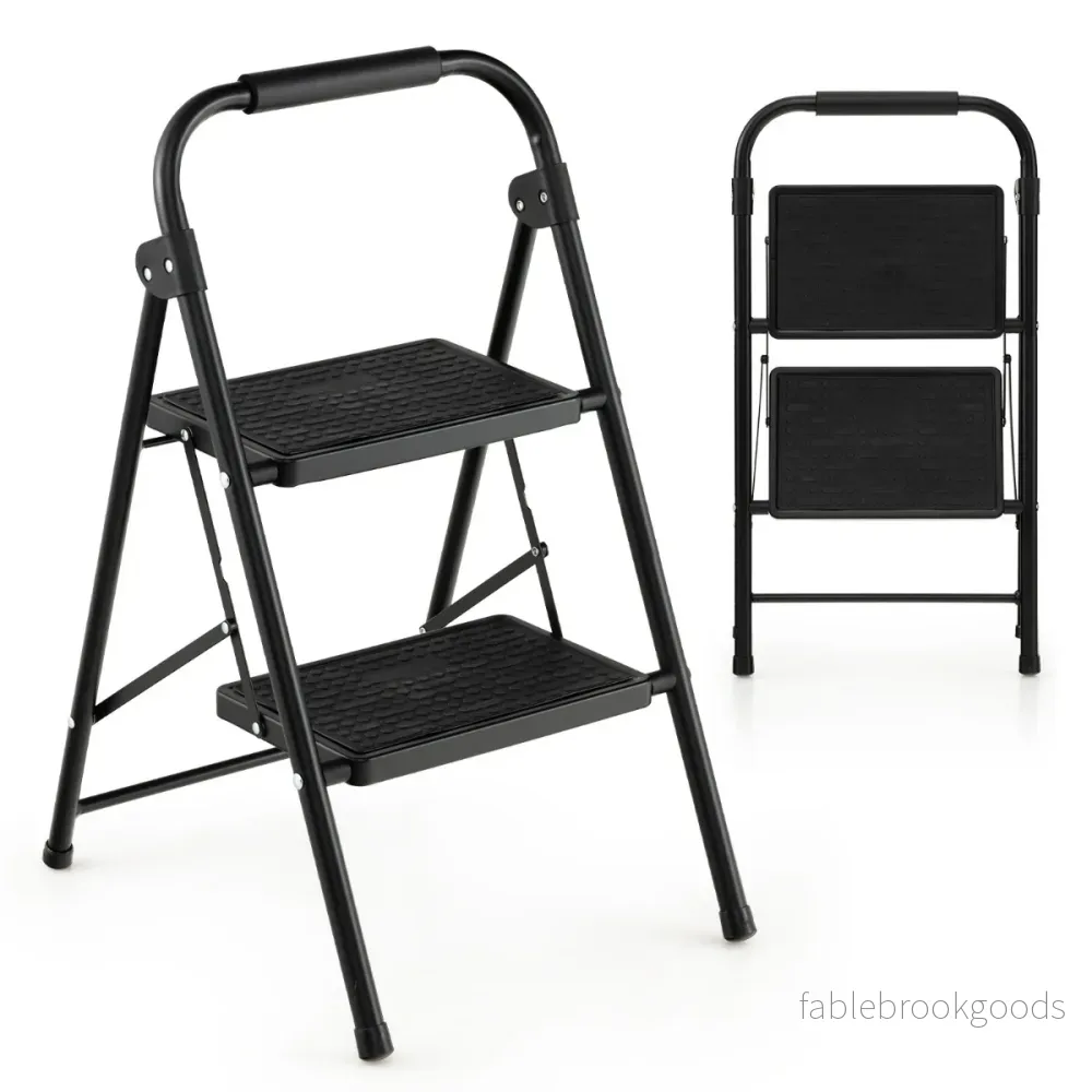 stegs – hopfällbar stegpall med vadderat handtag – 2 47 x 39 x 71 cm – Svart
