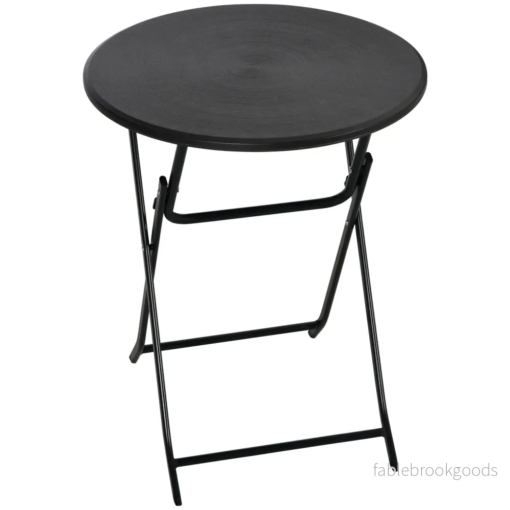 Runt hopfällbart trädgårdsbord – 60 cm, mörkgrå trälook