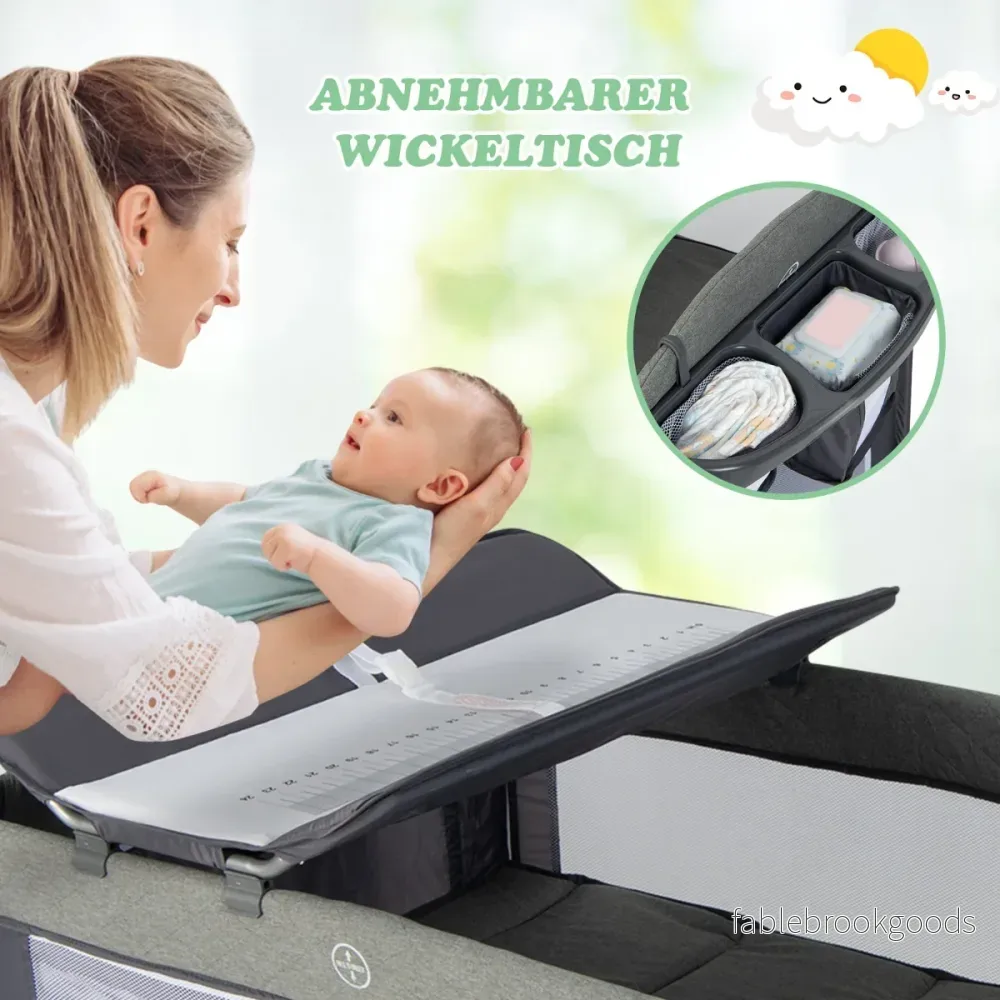 i – babysäng med madrass och skötbord säkerhetsbälte speldosa hängande leksak – 5 1 – Grå - Bild 2