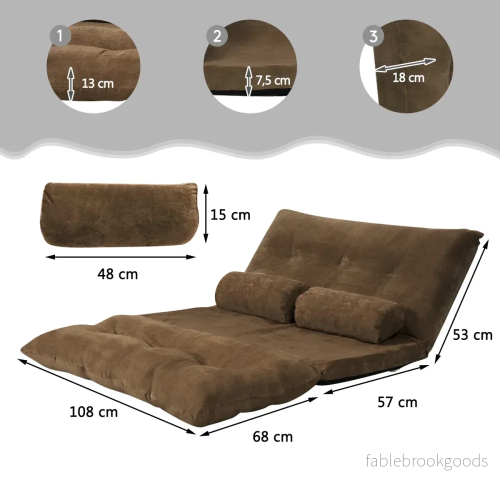 Ihopfällbar – Golvsoffa Sofa säng med Kudd och Ryggstöd steg Inställningsbar Golvfåtölj – 2 6 – Brun - Bild 2
