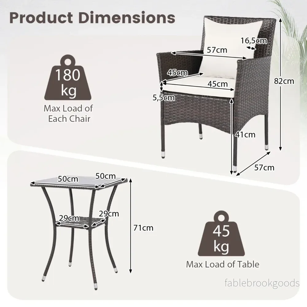 delat – trädgårdsmöbelset, rottingstolar + glasbord med kuddar, utomhus för veranda och poolområde, Off white – 3 2 – Vit - Bild 2