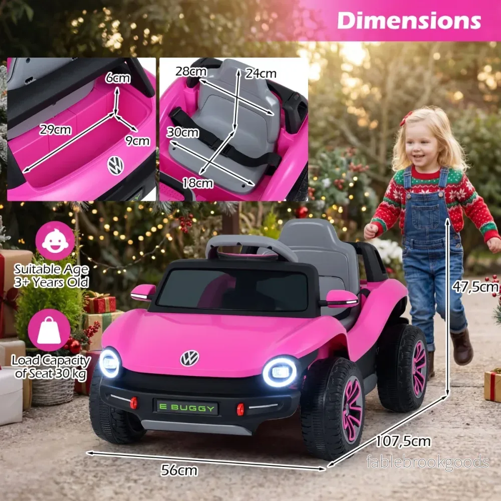 Barns – elbil VW inkl. 2,4G fjärrkontroll 12V elektrisk elfordon – Rosa - Bild 2