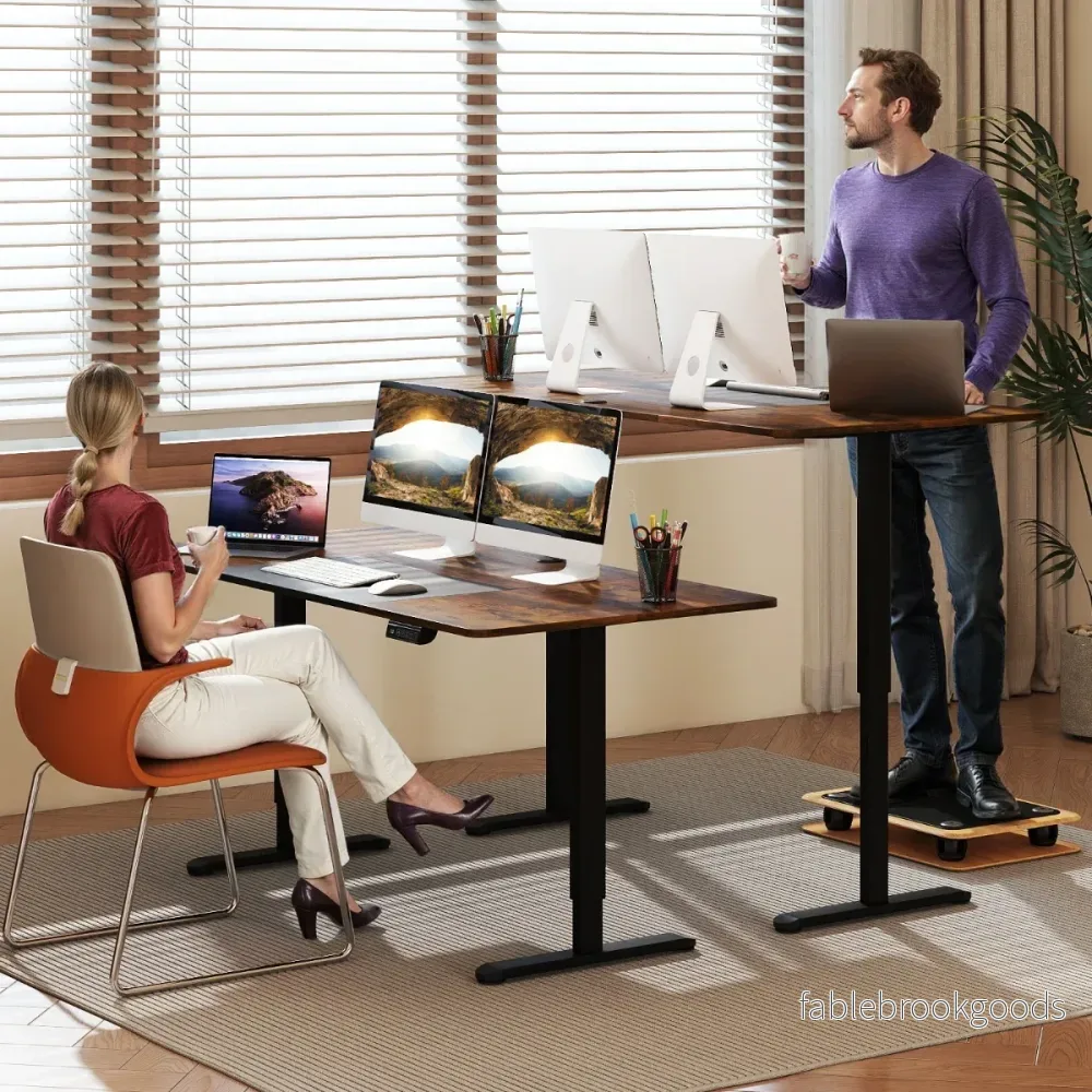 Elektriskt – ståbord höj och sänkbart skrivbord ergonomiskt sitt Brunt – 140 x 70 cm – Brun - Bild 3