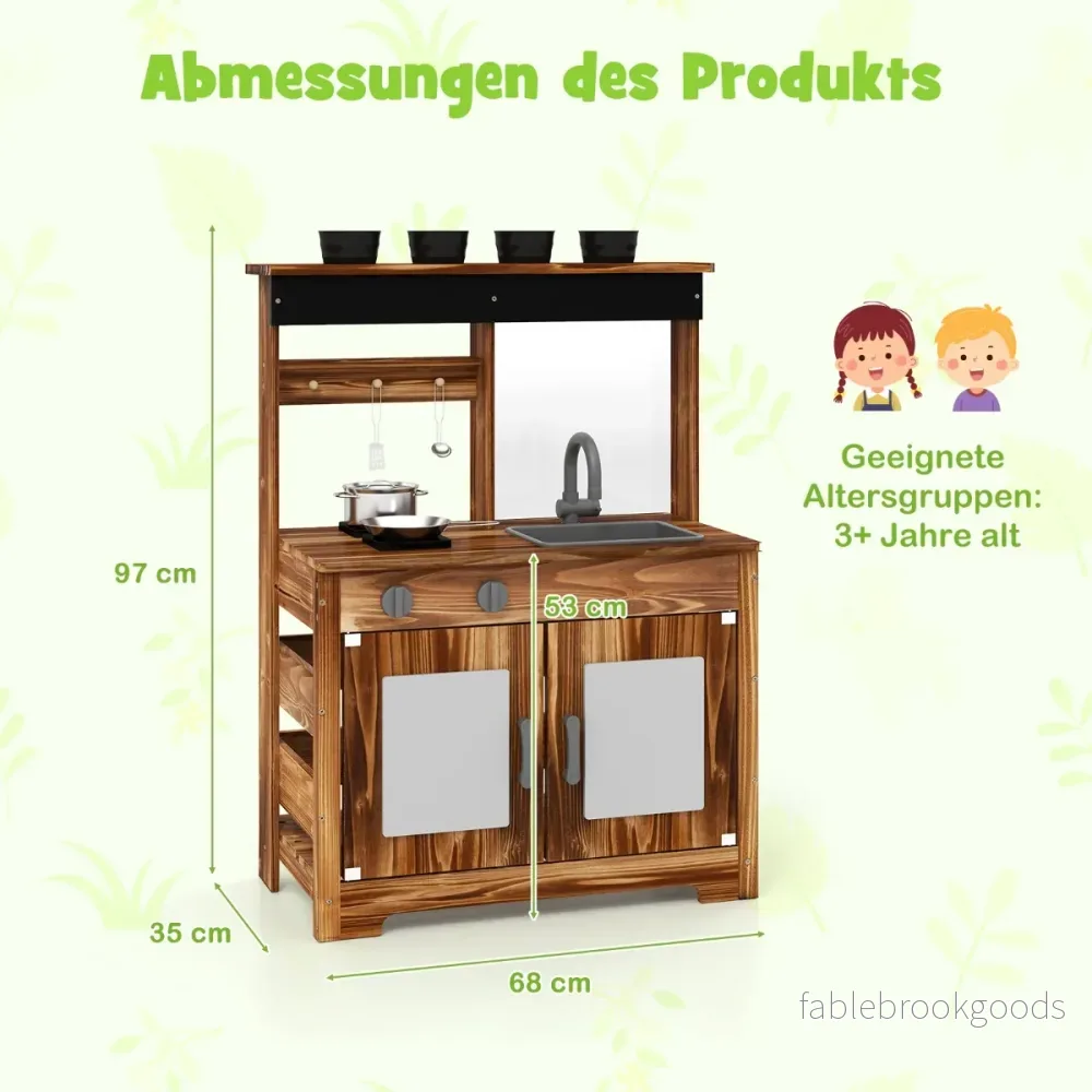 Matskök – Barn Utomhus Tjära trä med kastruller – 4 – Brun - Bild 2