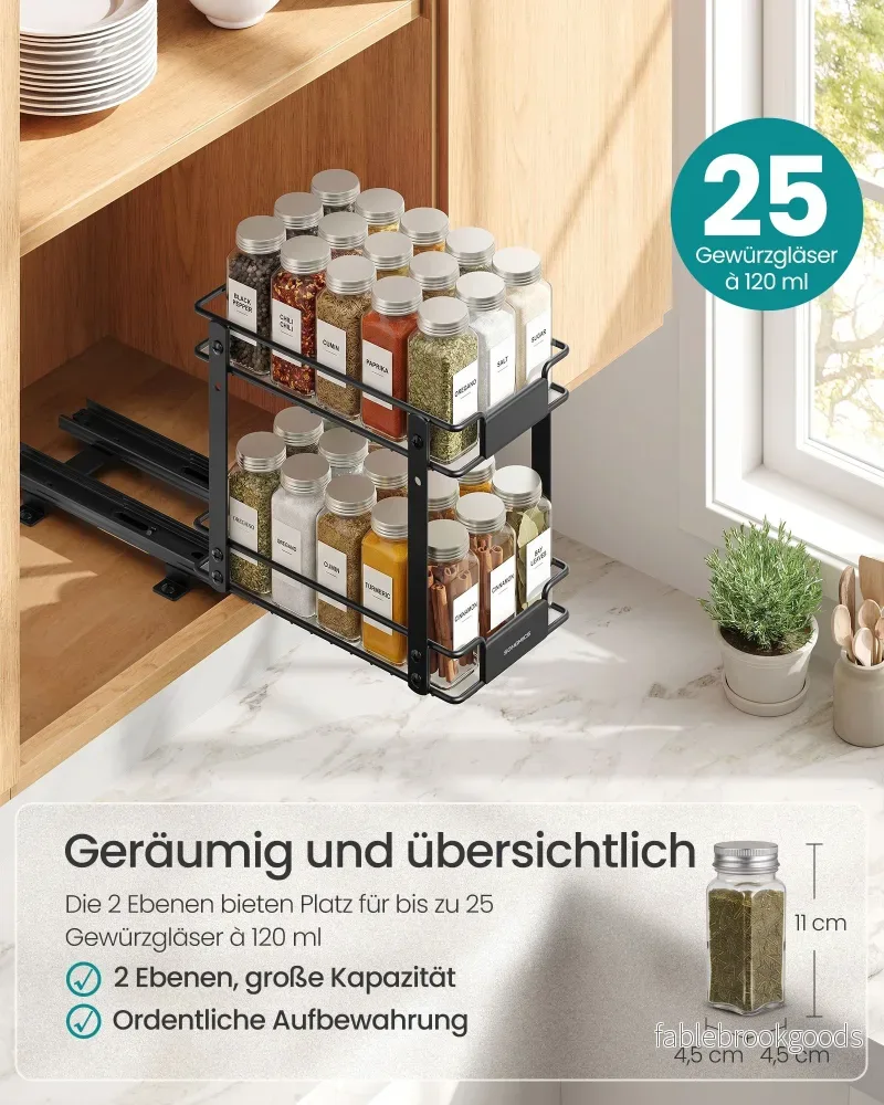 Kruidenrek - Uittrekbaar met 2 Niveaus - Staal Verstelbaar - Zwart - 27 x 15,2 x 23,8 cm - Bild 3