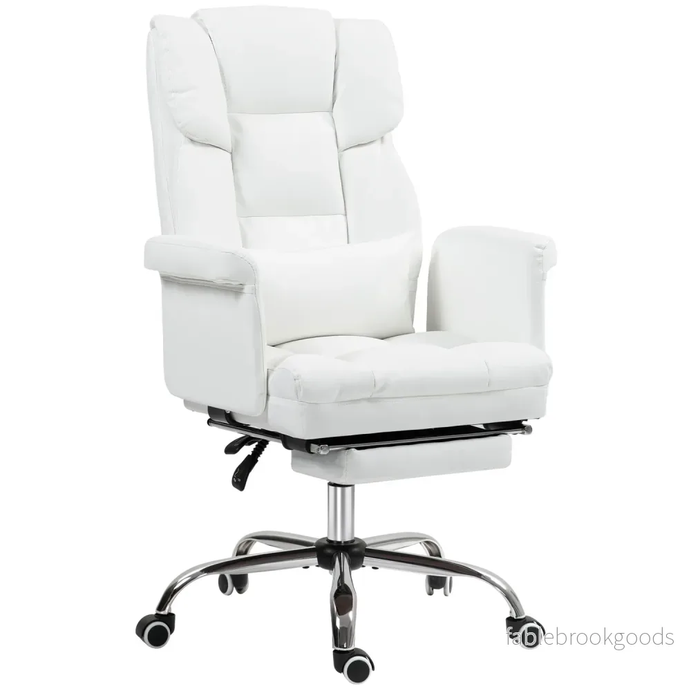 Ergonomisk vit kontorsstol, liggande & vridbar, svankstöd Ergonomisk vit kontorsstol, liggande & vridbar, svankstöd