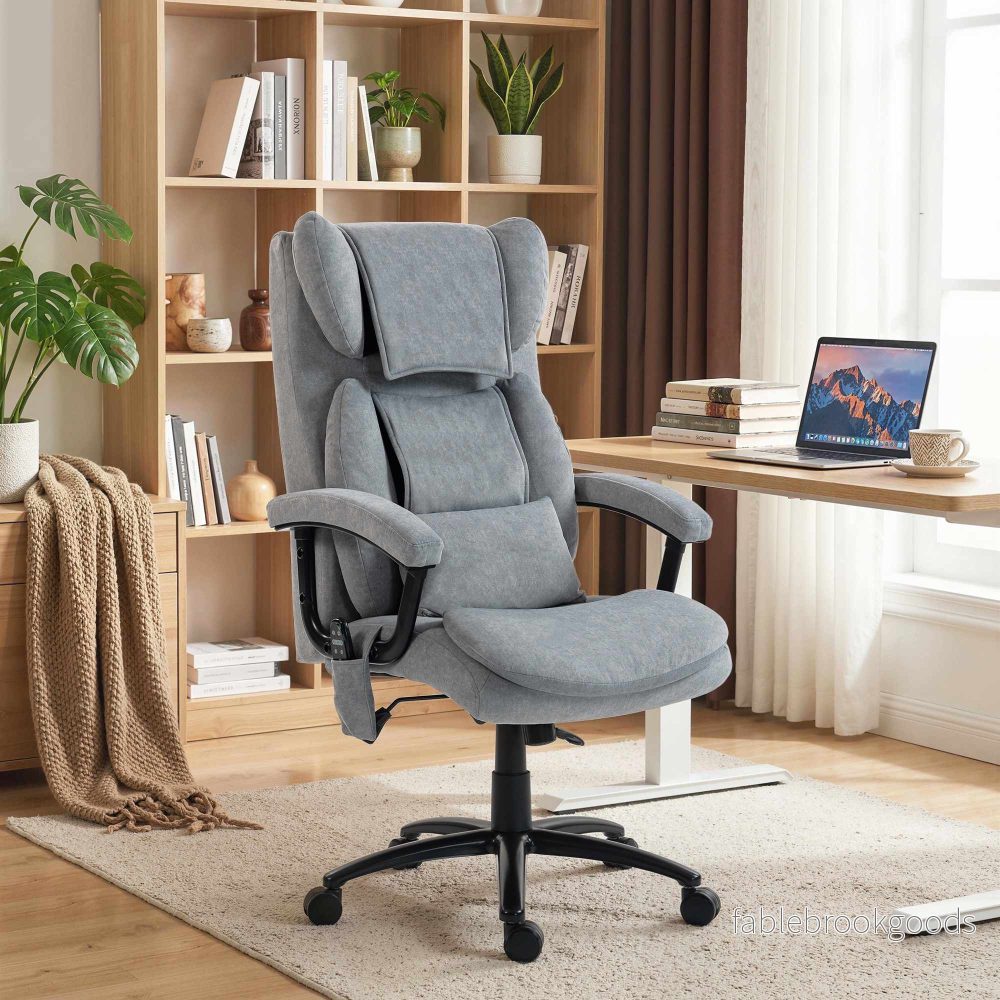 Ergonomisk massagestol med hög rygg, grå sammet - Bild 2