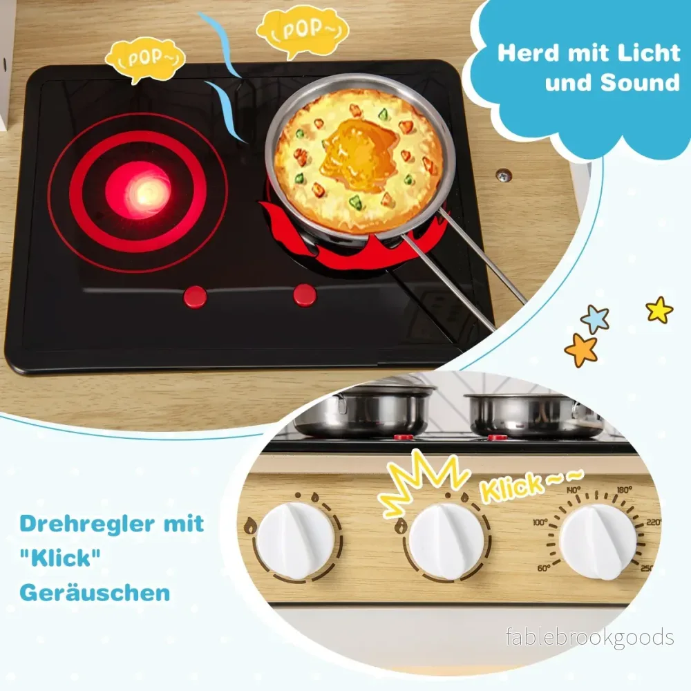 Trä – Barnkök med Mikrovågsugn och Spis Diskbänk Ugn Lek Kök – Vit - Bild 2