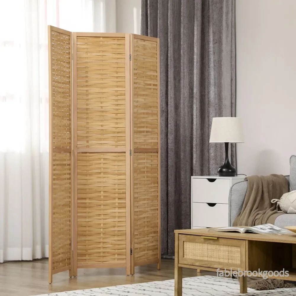 Vikbar rumsavdelare i bambu – 3-delad sekretessskärm 120x170cm - Bild 2