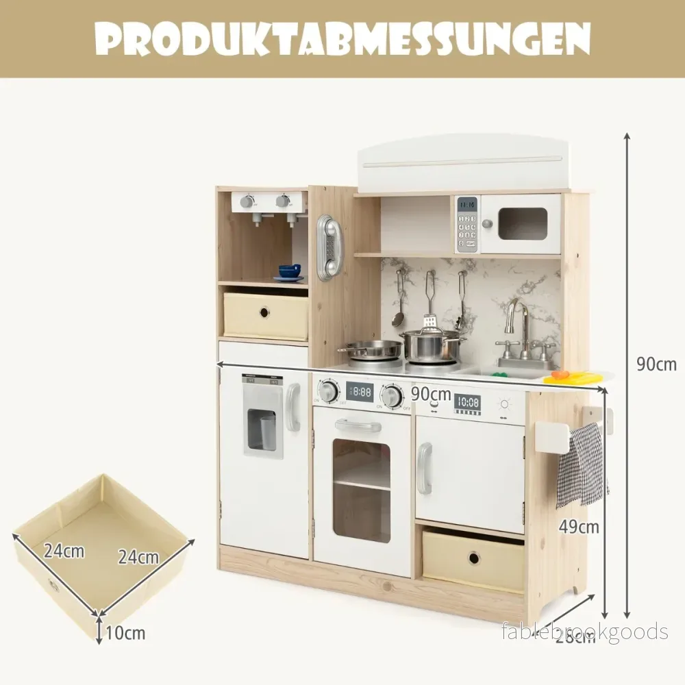 Lekköksset – i trä med justerbara LED lampor, avtagbara tygkorgar och hyllor Vitt – Vit - Bild 2