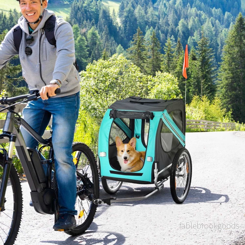 Hundcykelvagn – Grön, Oxford-tyg, regnskydd, 130x73x90cm - Bild 2