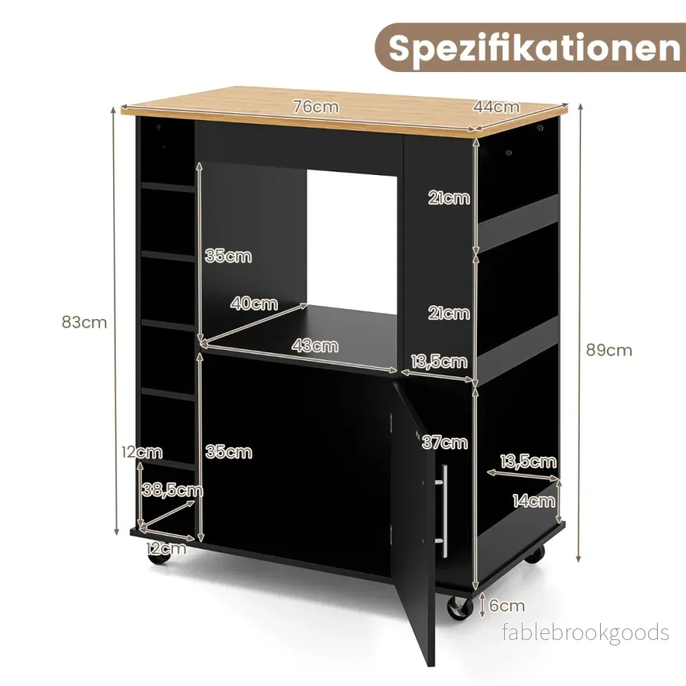 Köksvagn – på hjul med arbetsyta och handdukshållare kryddhyllor serveringsvagn – Svart - Bild 2