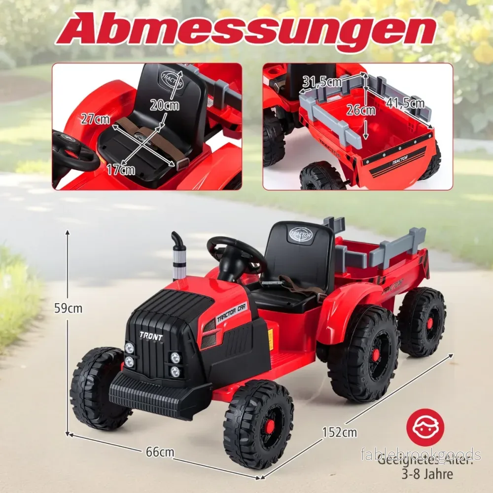 24V – elektrisk traktor för barn med släp, elfordon avtagbart fjärrkontroll – Röd - Bild 2