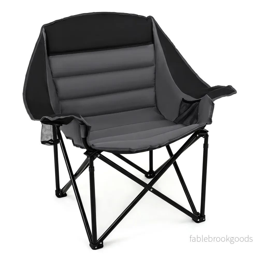 Extra – stor hopfällbar campingstol med stoppad sits och mugghållare, max belastning – 230 kg