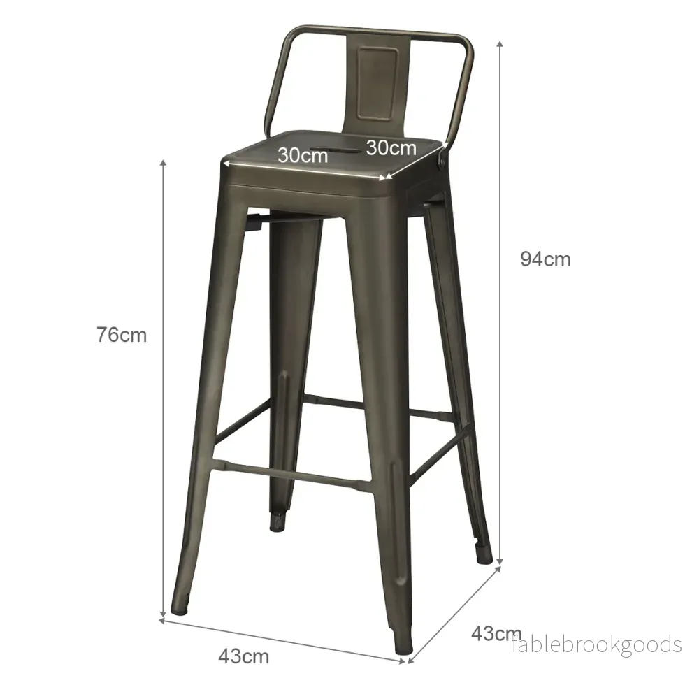Set – med vintage barstolar gjorda av gunmetall ryggstöd Stapelbara matsalsstolar – 4 – Gammal färg - Bild 2