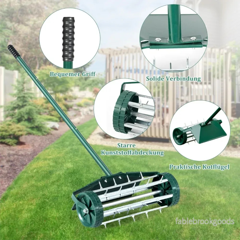 Gräsluftare – Roller Gräsmattrulle med handtag och spik stänkskydd mörkgrön – 3 cm 46 x 23 x 127 cm – Grön - Bild 2