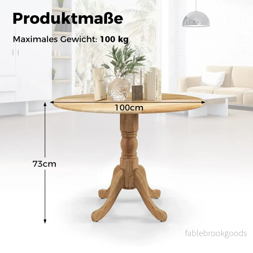 Rund – matbord för personer Köksbord i gummiträ med sockel Modernt fritidsbord matsalen – 4 100 cm – Natur - Bild 2
