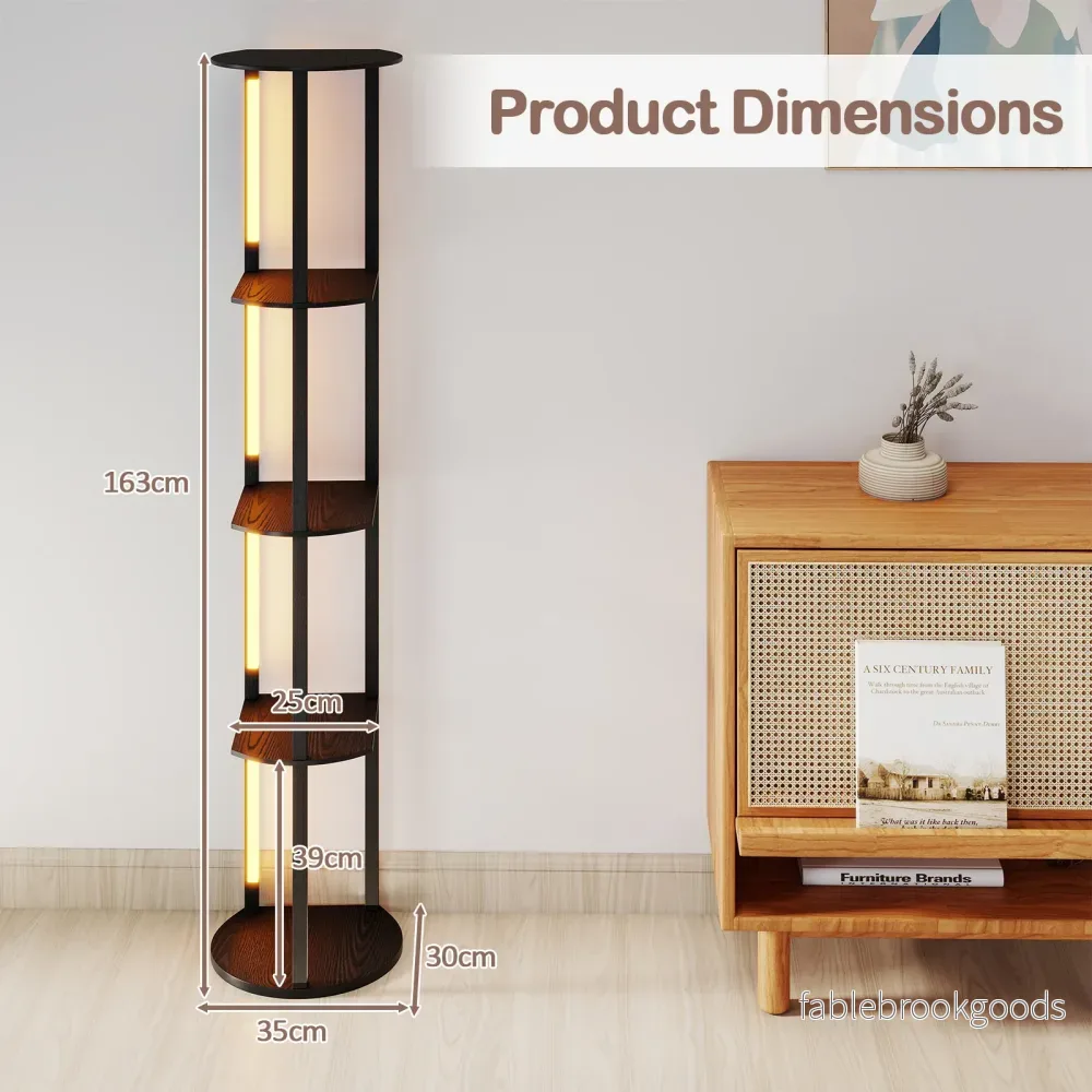 Golvlampa – med hyllor och roterbara LED remsor fotströmbrytare avlastningshylla – 4 – Svart - Bild 2