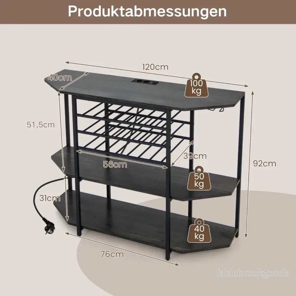 vånings – industriellt vinställ med uttag och flaskställ glashållare Vinbarsskåp – 3 – Grå - Bild 2