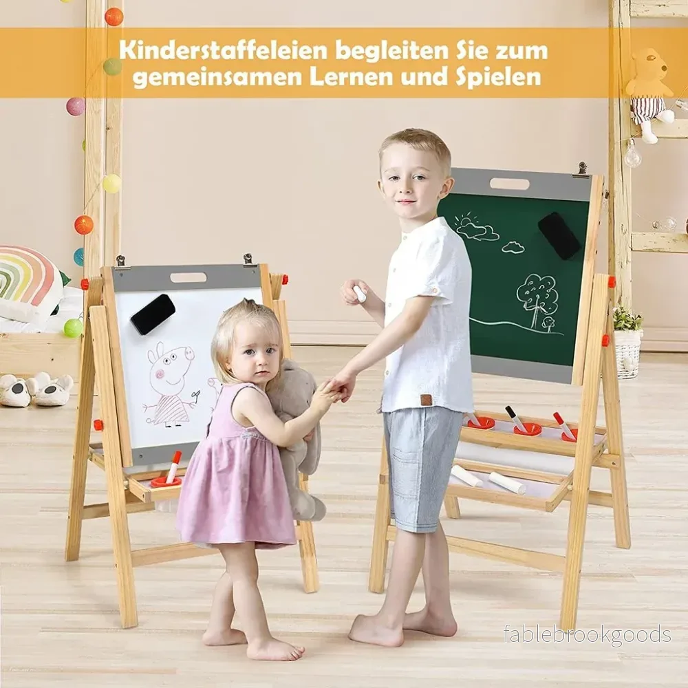Vikbar – i barnbräda höjdjusterbar träskiva natur + – 3 1 50,5 x 53,5 x 79-104 cm – Grå - Bild 2