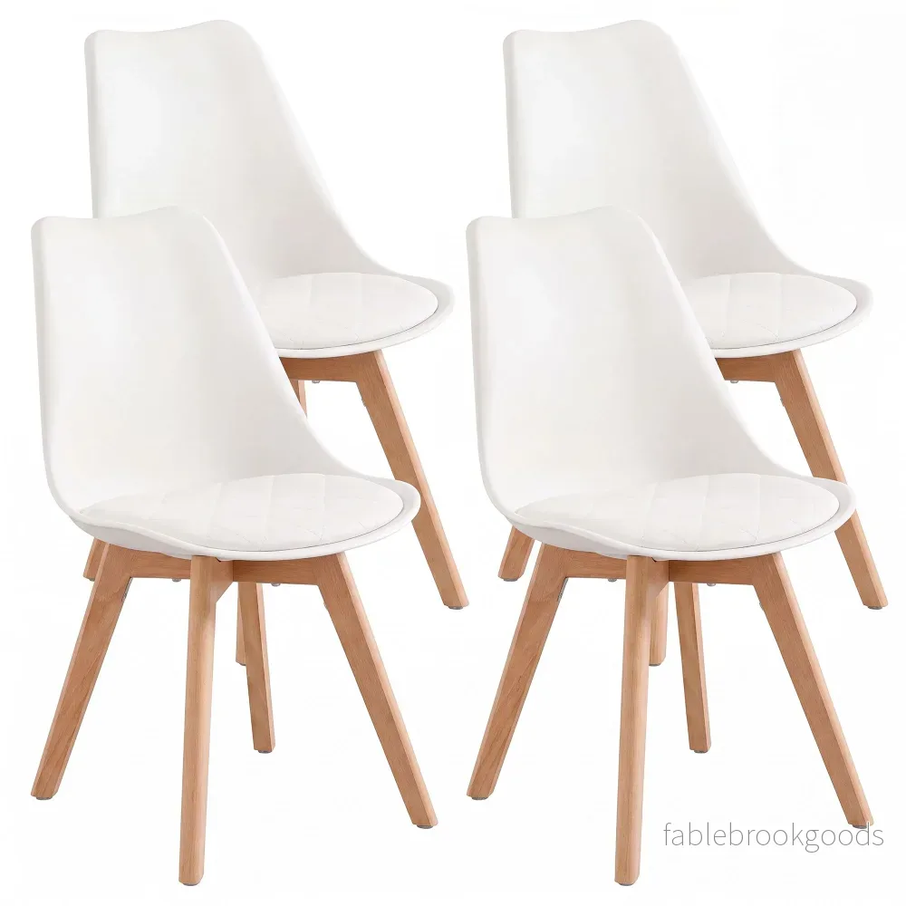 Eetkamerstoelen - Set van 4 - PU-Leer - Beukenhouten Poten - Wit - Bild 2