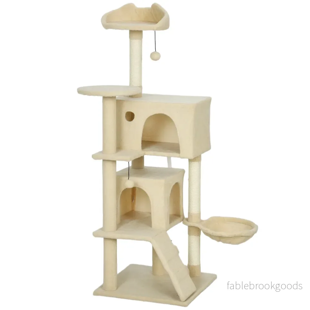 Klösträdstorn med hängmatta, stege, grotta, 140 cm, beige