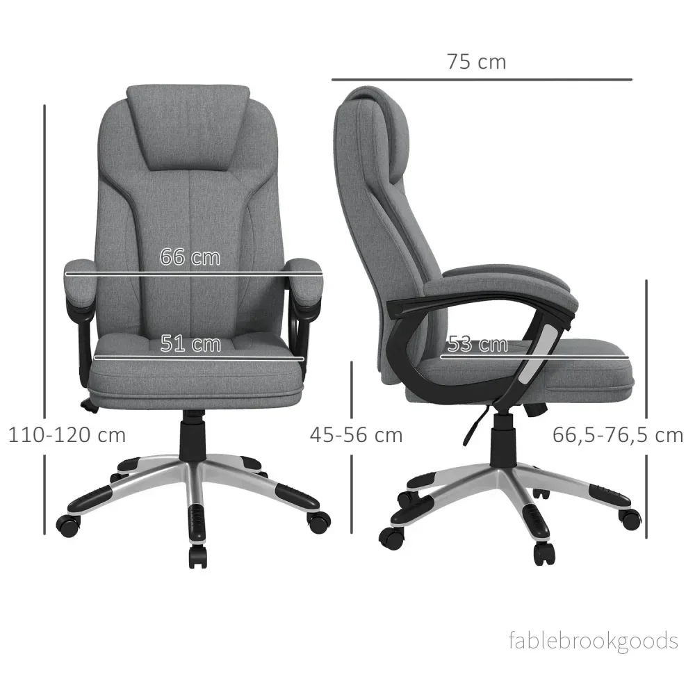 Ergonomisk kontorsstol – justerbar höjd, grått linne, nackstöd - Bild 3