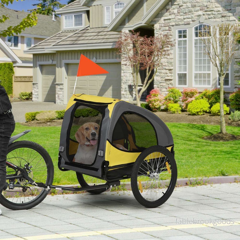 Hopfällbar hundcykelvagn med nätfönster och reflexer - Bild 2