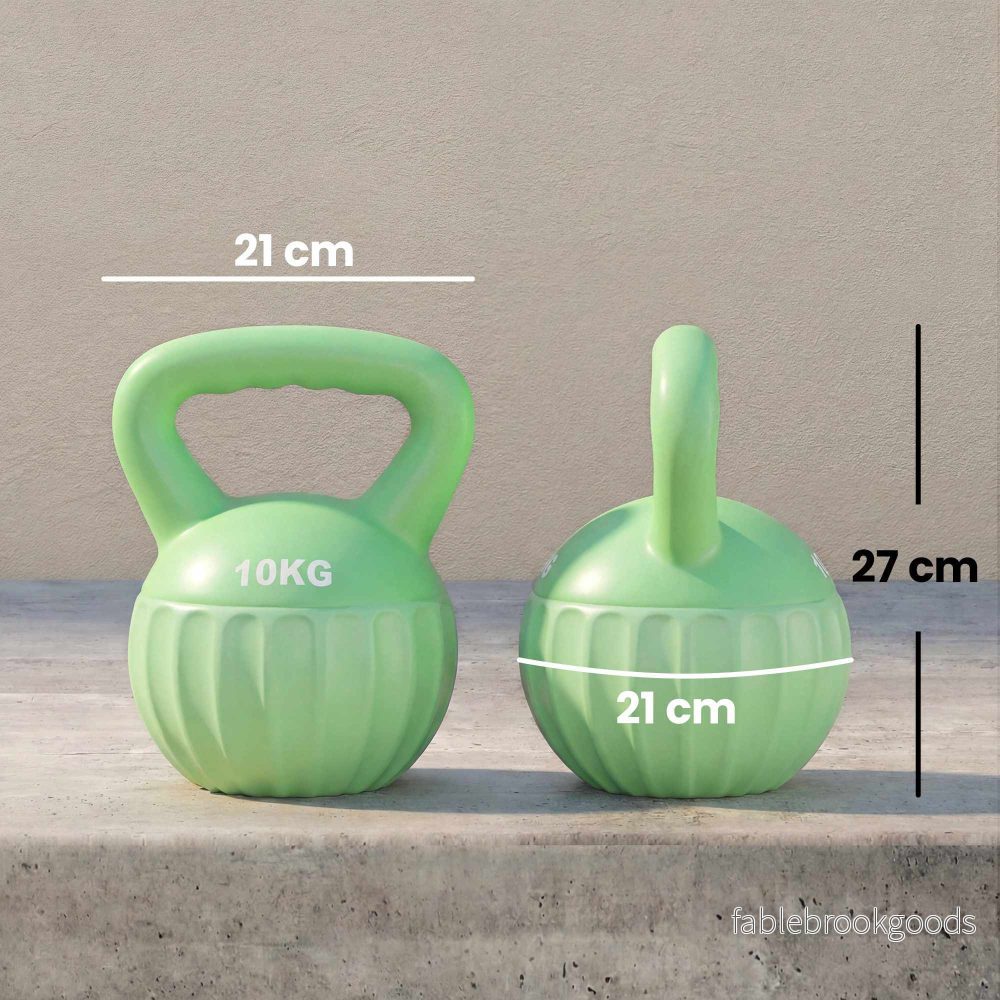 Kettlebell 10kg sandfylld, halkfritt grepp, grön - Bild 3