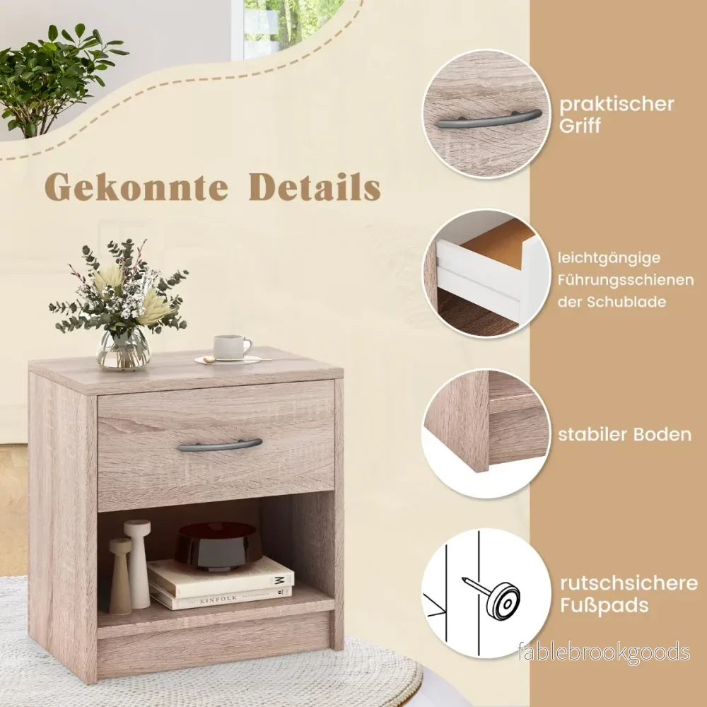 Sängbord – med låda Litet sidobord öppet fack Naturell – 38,5 x 28 x 40,5 cm – Natur - Bild 2