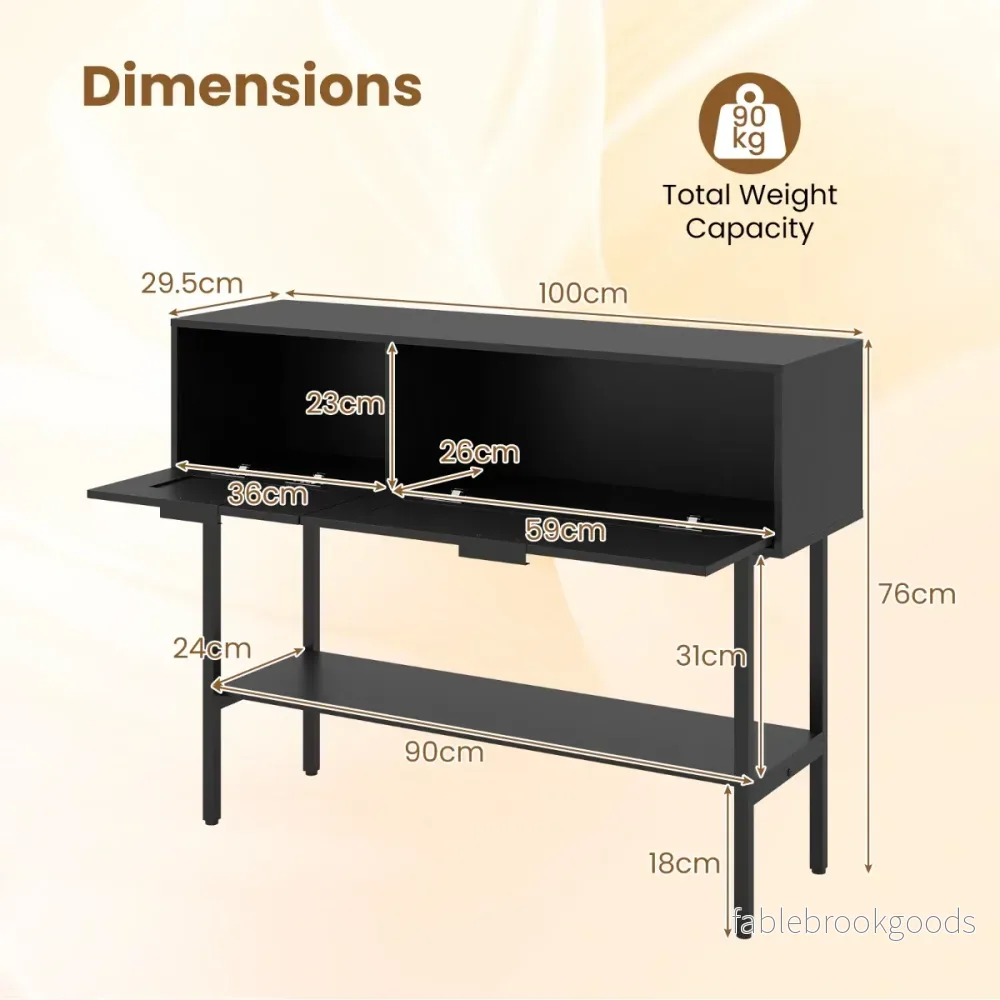 Boho – Konsolbord Med Fack och Öppnat Hyllor Smalt Hallbord Bärbart Upp Till – 2 90 Kg – Svart - Bild 2