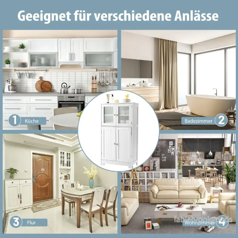 Badrumsskåp – dörrars Fristående förvaringsskåp med glasdörrar – 4 – Vit - Bild 2