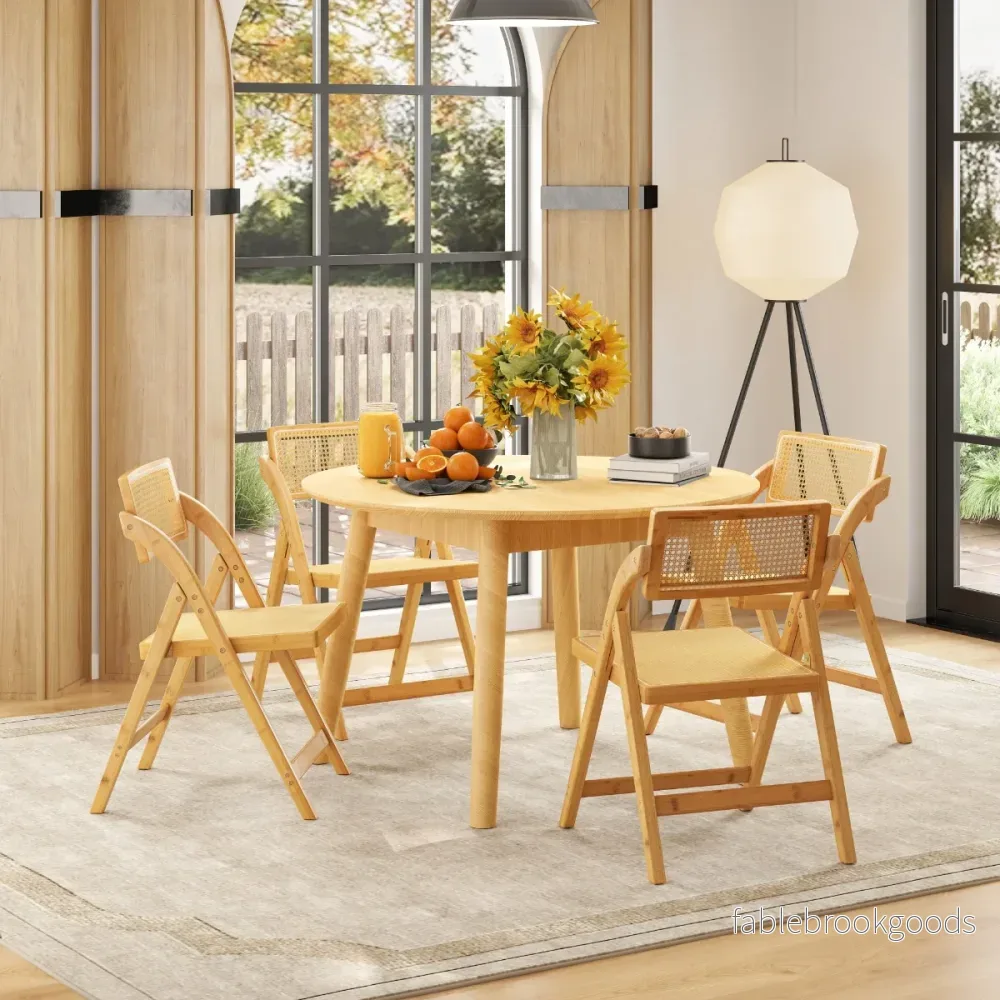 pack – Rattan Fällstolar med bamburam Kökstolar i Boho stil bärförmåga – 2 150 kg – Natur - Bild 3