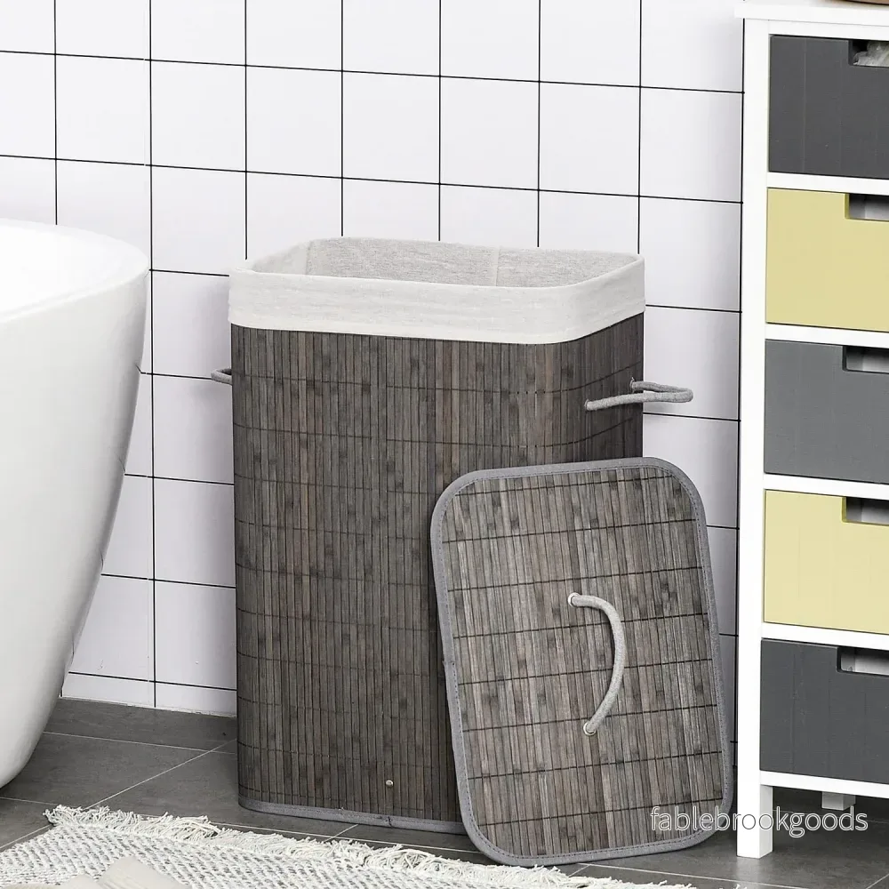 Smal 83L bambu tvättkorg med lock, avtagbar påse - Bild 2