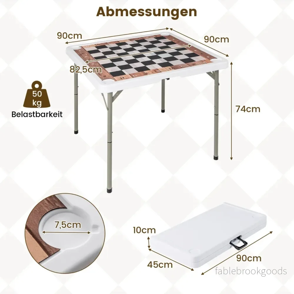 Fällbart – schackbord med avtagbar bordskiva och dryckeshållare schackbräde – 4 – Svart och vit - Bild 2