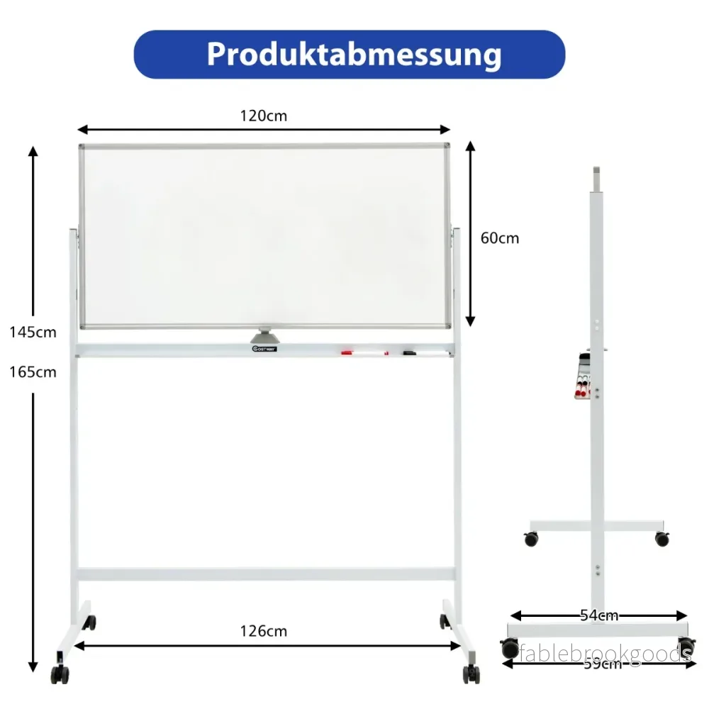 Dubbelsidig – magnetisk mobil whiteboard justerbar torrraderingstavla på hjul vita – Vit - Bild 2