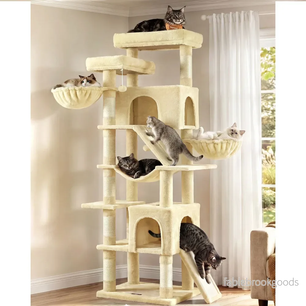 Krabpaal – Met Sisalstammen en Rustplateaus – Voor Grote Katten – Beige – 55 x 45 x 206 cm Krabpaal – Met Sisalstammen en Rustplateaus – Voor Grote Katten – Beige – 55 x 45 x 206 cm