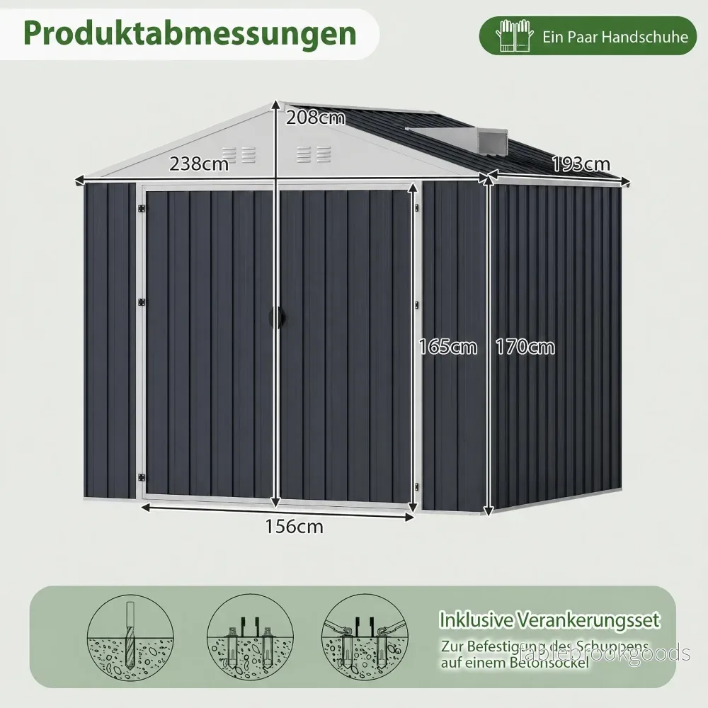 Verktygsbod – av galvaniserad stål, cm, trädgårdshus med sadeltak – 238 x 193 x 208 - Bild 2
