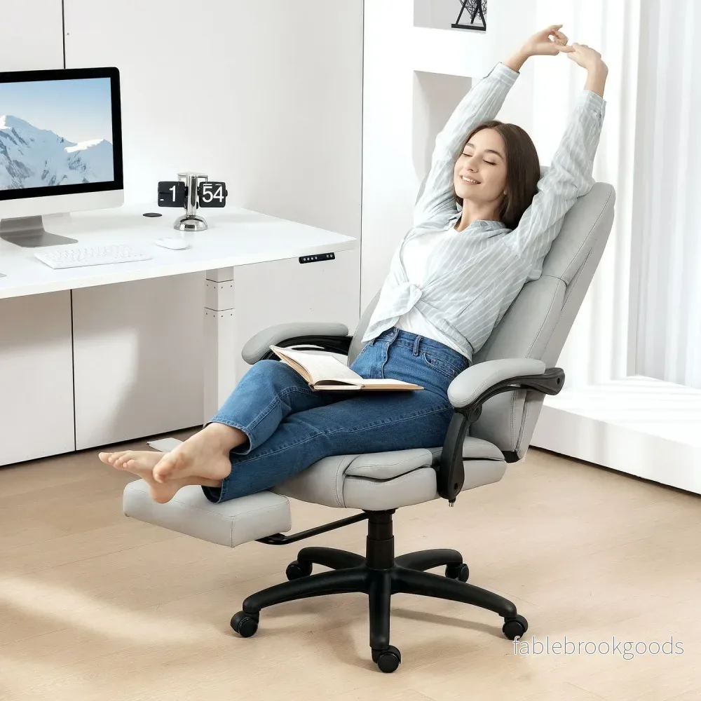 Ergonomisk kontorsstol med massage, lutning, fotstöd, grå - Bild 2