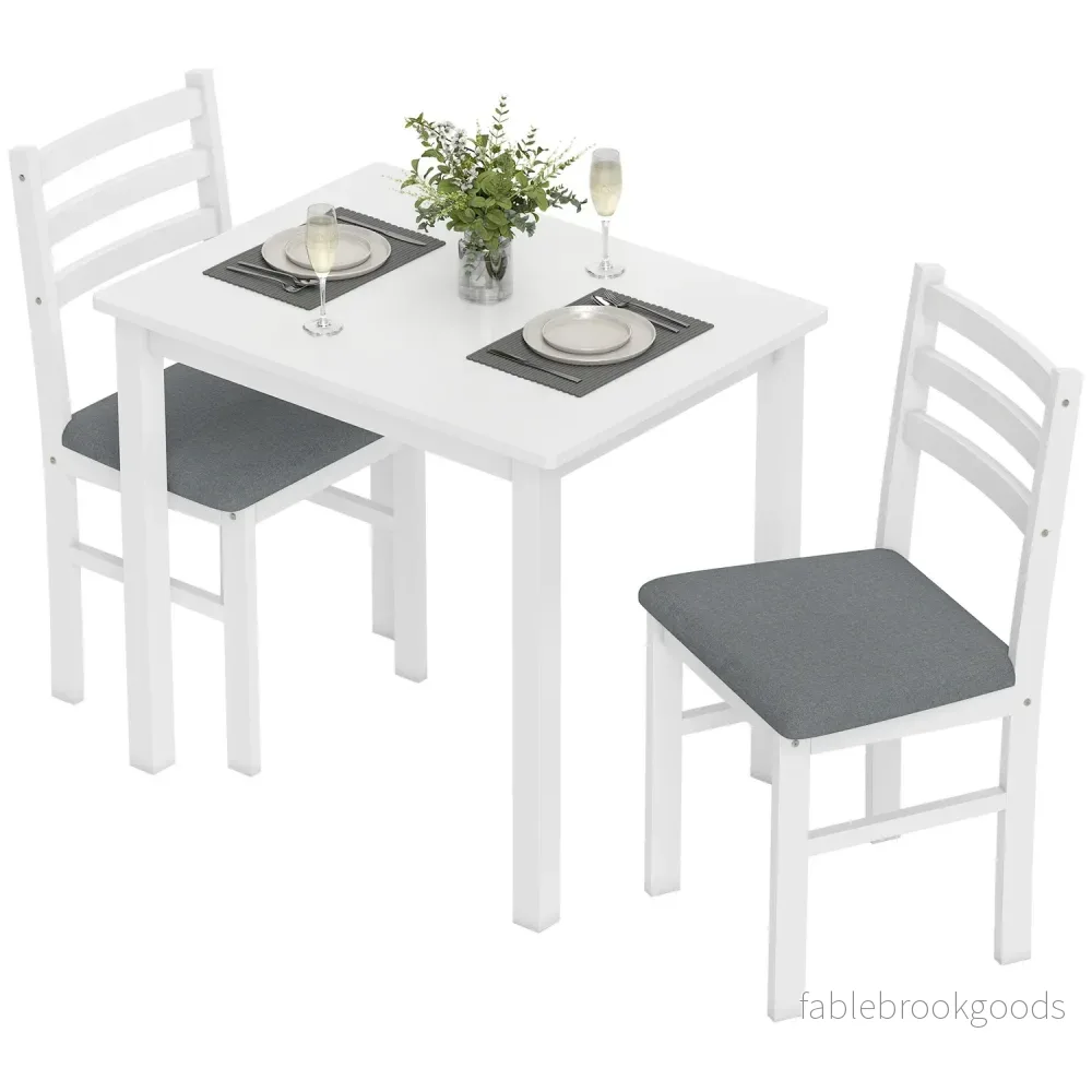 3-delad matsalsset med 2 stolar, platsbesparande, vit MDF