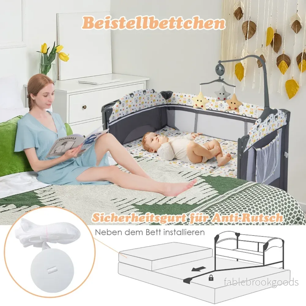 i – babysäng med madrass och skötbord säkerhetsbälte speldosa hängande leksaker – 5 1 – Ljusgul - Bild 2