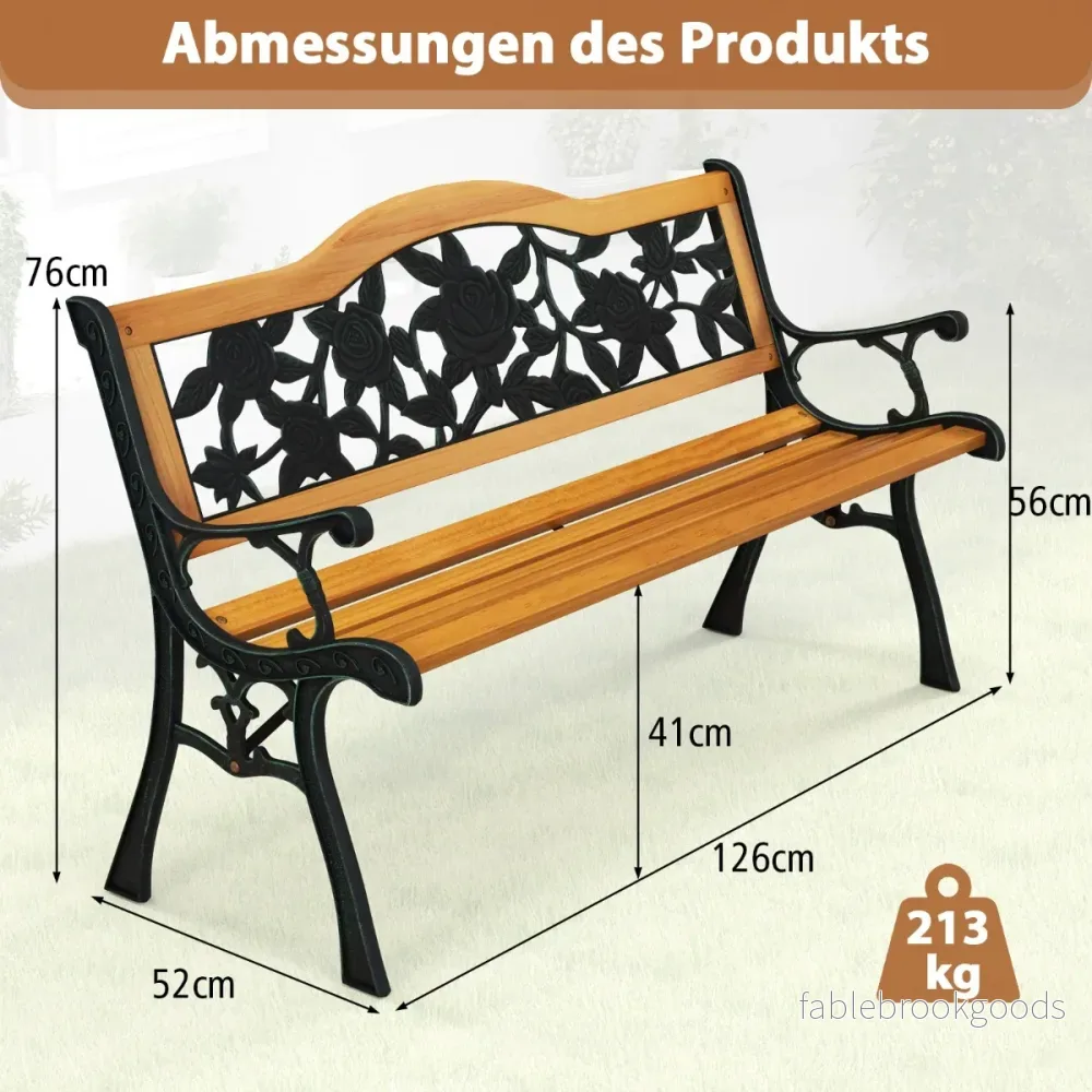 Trädgårdsbänk – väderbeständig sits med armstöd balkongbänk träbänk – 2 126 x 52 x 76 cm – Natur - Bild 3