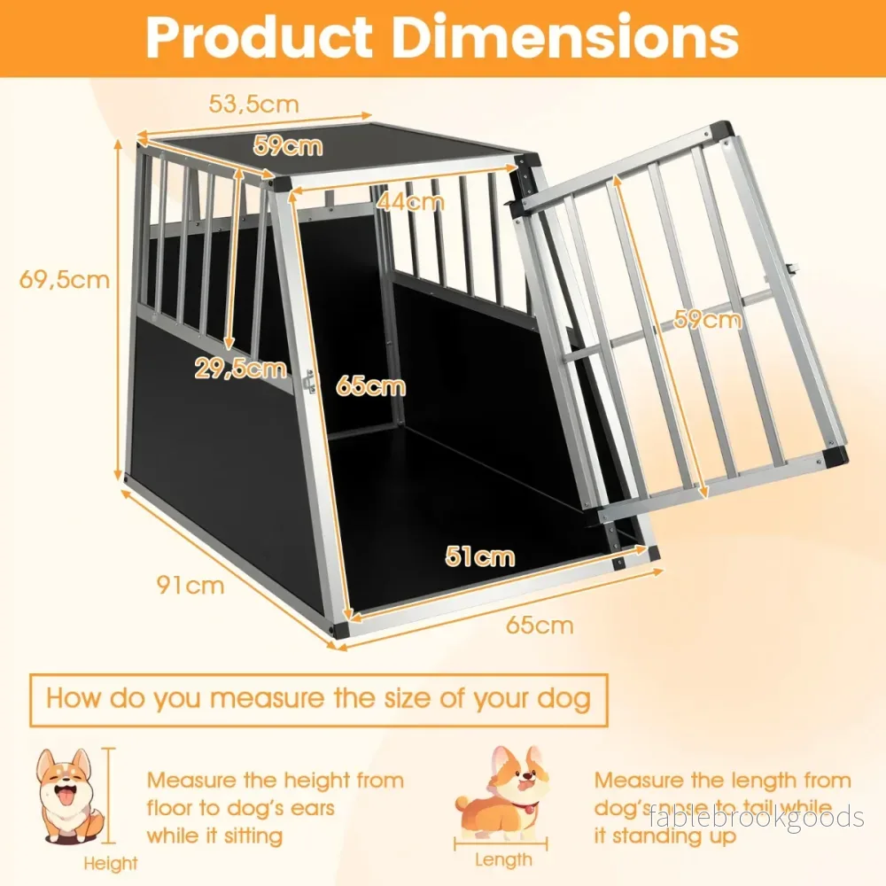 Hundtransportlåda – Med Låsbart Dörr Och Avtagbar Skiljevägg Aluminium Hundbur – 91 x 65 x 69,5 cm – Svart och silver - Bild 2