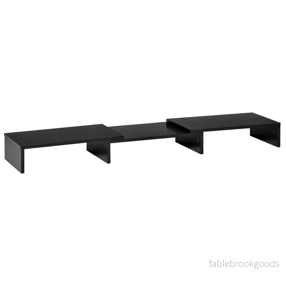 Justerbart stativ med dubbla bildskärmar, trähylla, 80-117cm