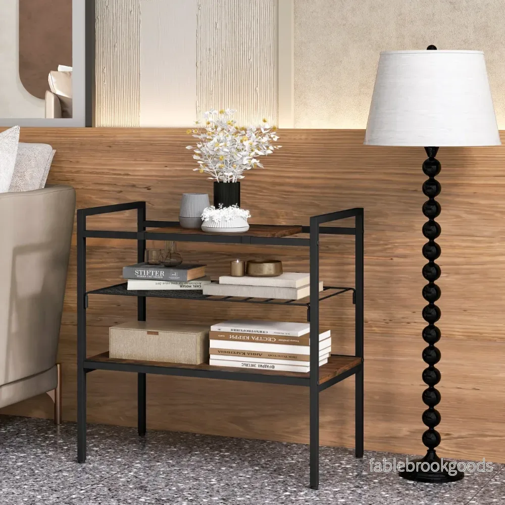 Konsolbord – med hyllor Smalt konsolsidobord Rustikt brunt – 60 x 33,5 x 61 cm – Rustik brun - Bild 3