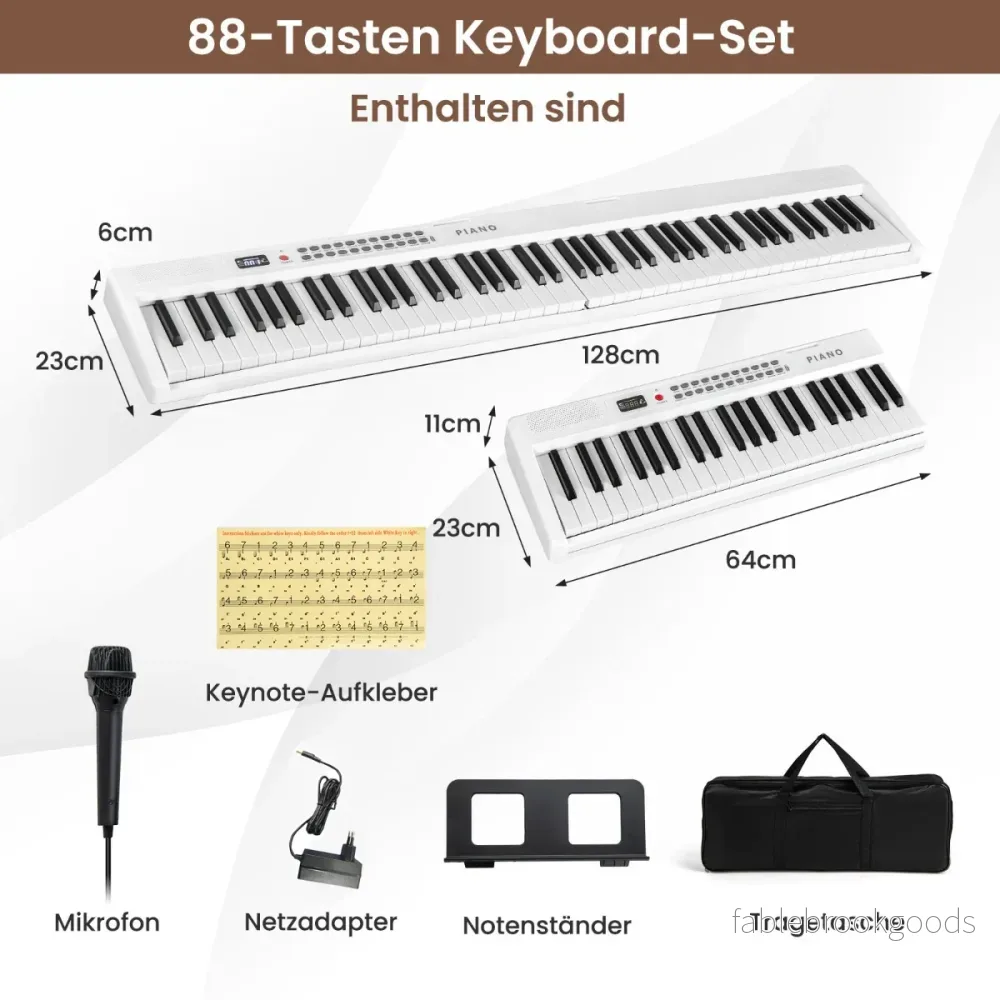 tangents – piano keyboard med rytmer toner hopfällbart – 88 1000 1000 – Vit - Bild 2