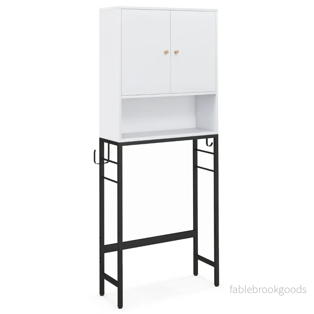 Toalettskåp – Fristående toaletthylla med dörrar och krokar – 2 2 63 x 23 x 165,5 cm – Vit
