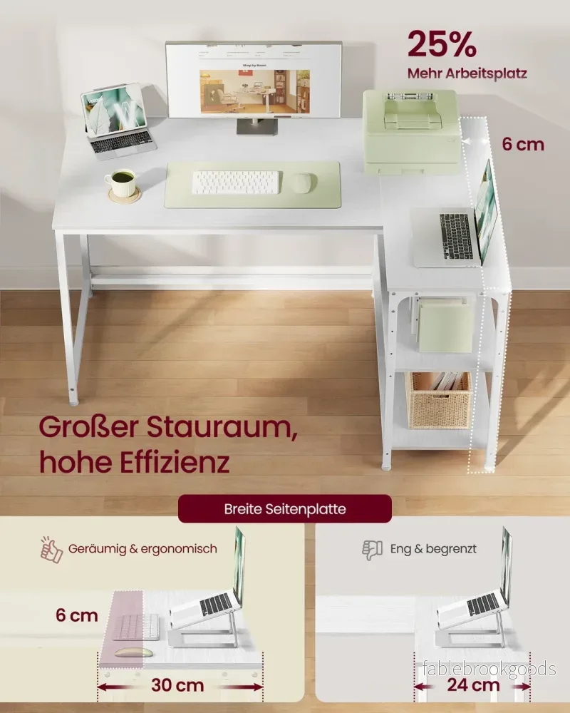 Hoekbureau - 120 x 80 x 76 cm - in hoogte verstelbare plank - esdoornwit - maximaal 50 kg tafelblad draagkracht - maximaal 15 kg per plank - Bild 3