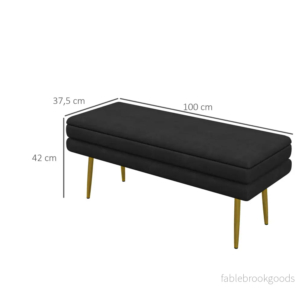 Klädd bänk med förvaringsutrymme, stål, 100 cm x 37,5 cm x 42 cm, svart - Bild 3