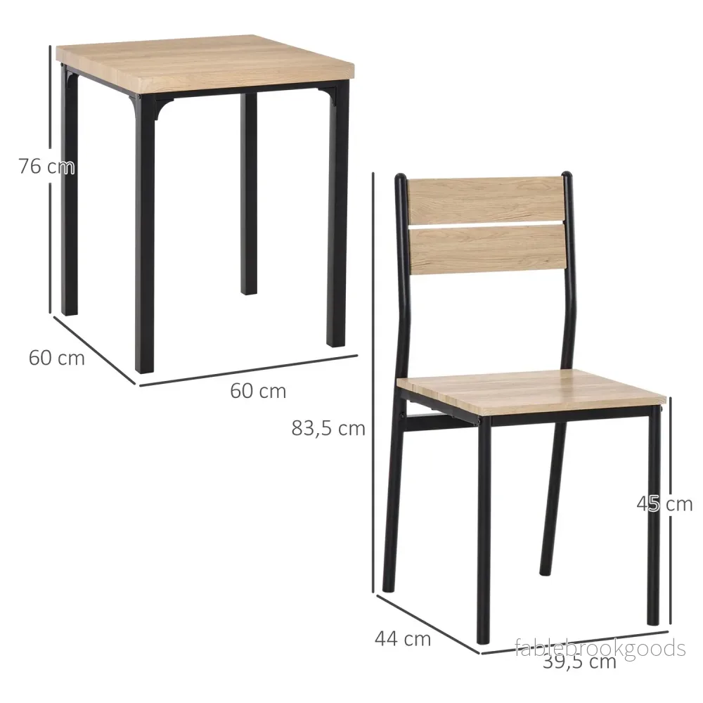 3-delad matsalsset, MDF-bord och metallstolar, träfinish - Bild 3